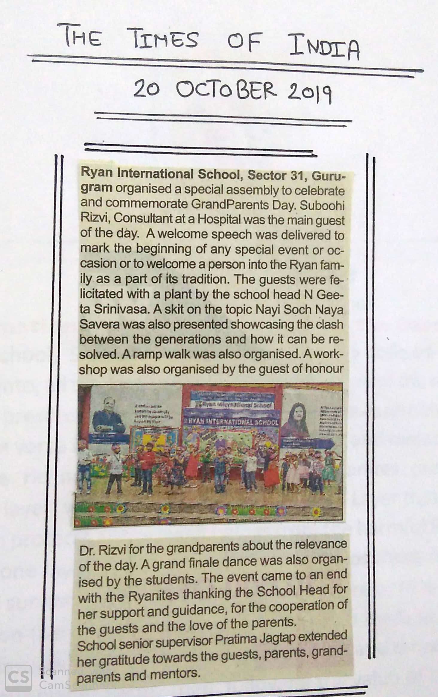 Organised a special assembly to celebrate Grandparents’ Day - Ryan International School, Sec 31 Gurgaon - Ryan Group